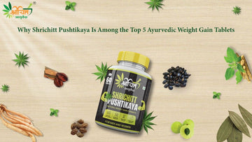 Shrichitt Ayurveda Pushtikaya tablet highlighted among top Ayurvedic weight gain products.