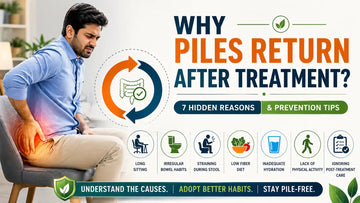 Man experiencing discomfort while sitting, illustrating why piles return after treatment alongside 7 hidden causes and prevention tips.