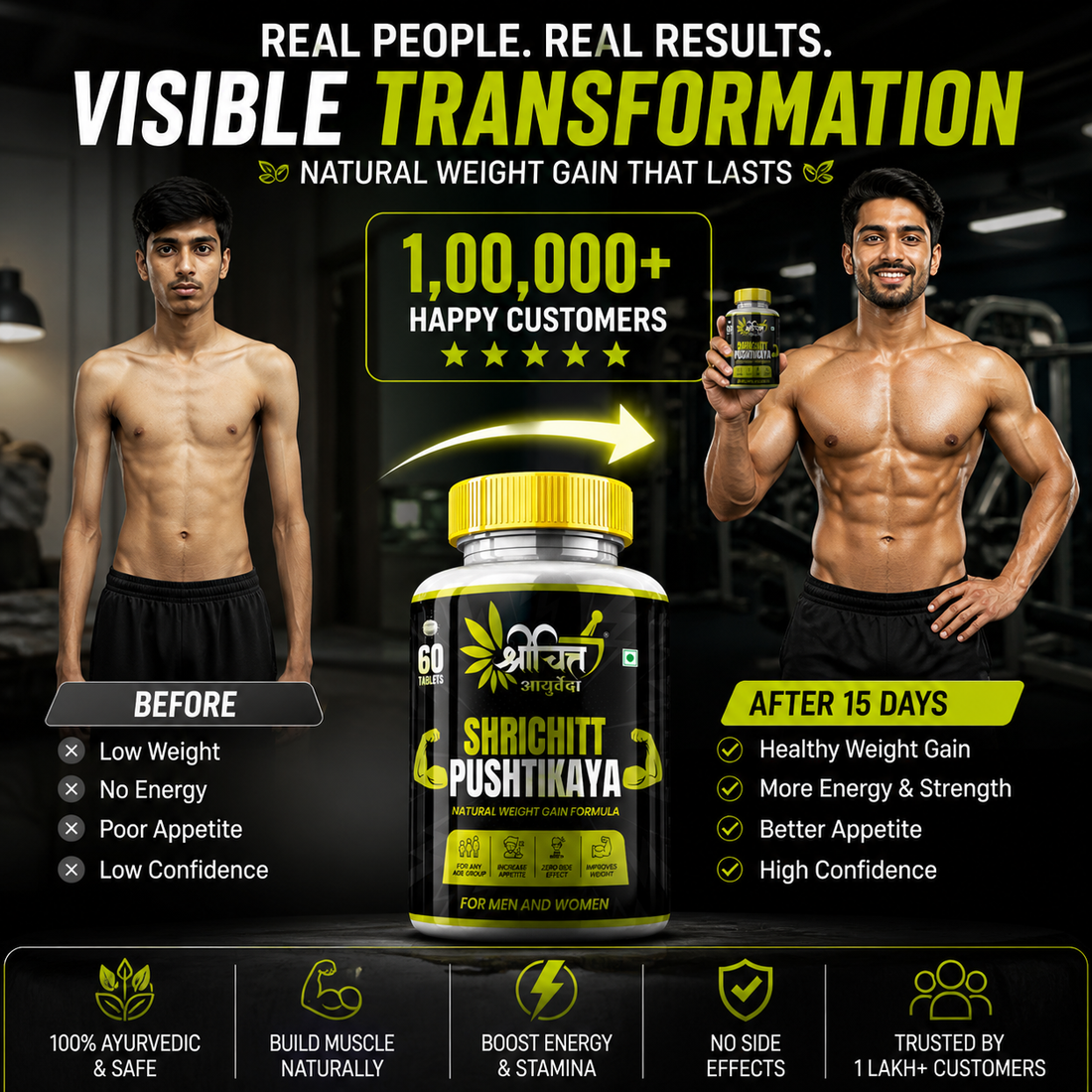 ShriChitt Pushtikaya Ayurvedic Tablet for Weight Gain & Muscle Mass